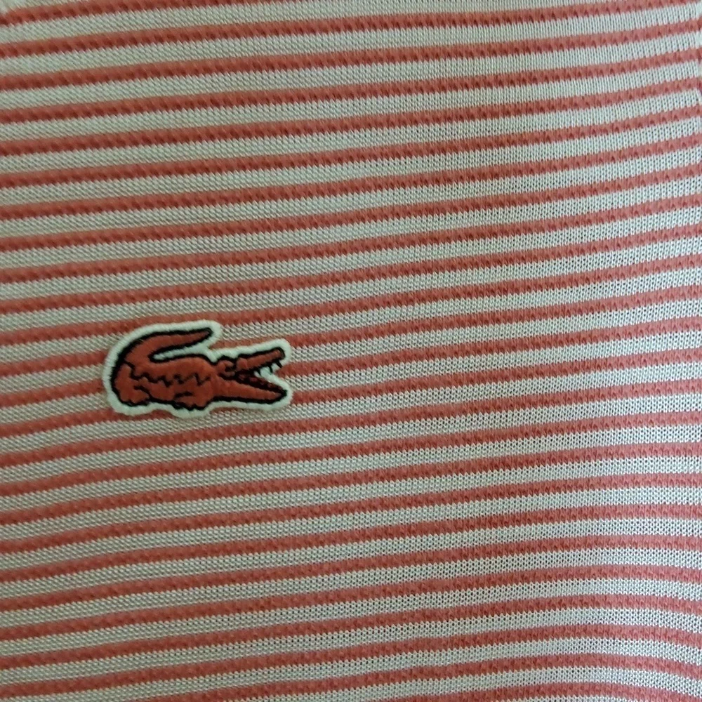 Lacoste Girls Pink Striped V-Neck Top Size 32/14